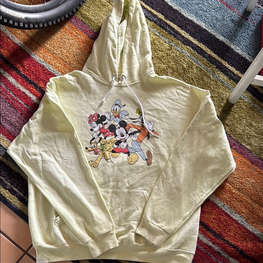 Disney Hoodie XL with custom dye job (neon green/yellow) and patch.